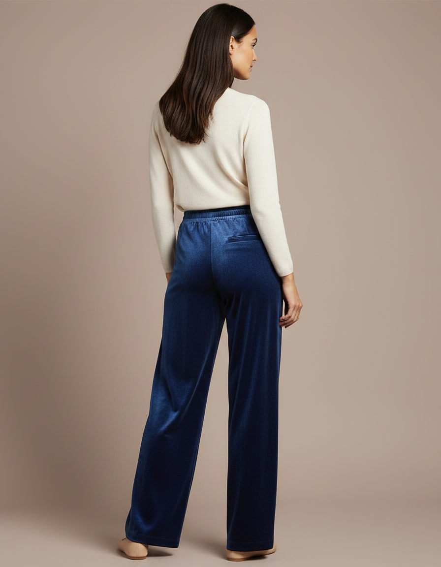 Pantalon Velours Bleu Marine Ample Fluide Élégant Femme - vue 2