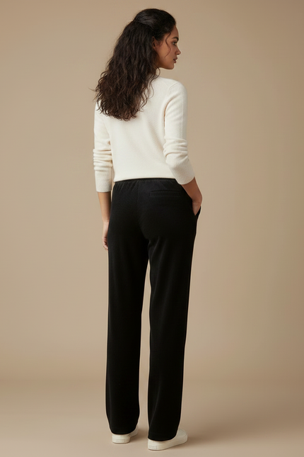 Pantalon Velours Noir Côtelé Ample Fluide Décontracté - Cordé - vue 2