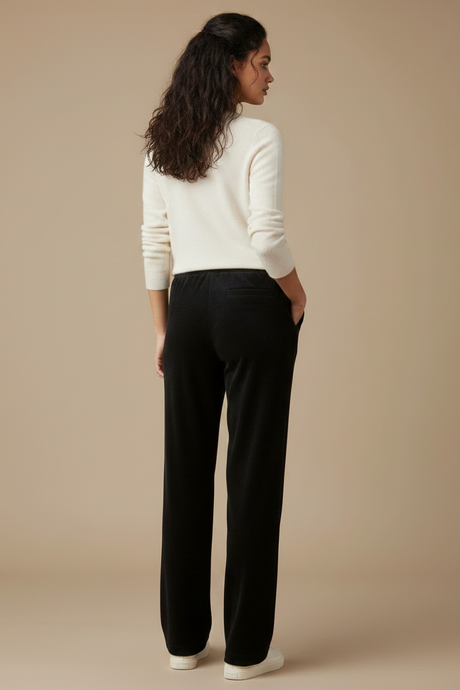 Pantalon Velours Noir Côtelé Ample Fluide Décontracté - Cordé - vue 2