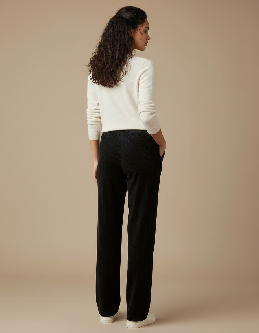 Pantalon Velours Noir Côtelé Ample Fluide Décontracté - Cordé - vue 2