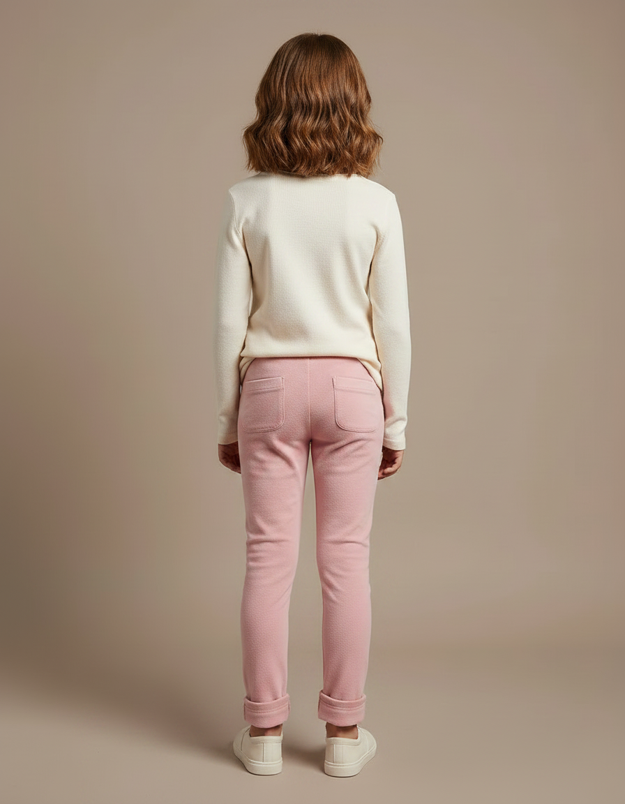 Pantalon Velours Rose Slim Enfant Doux Confortable - Molleton - vue 2