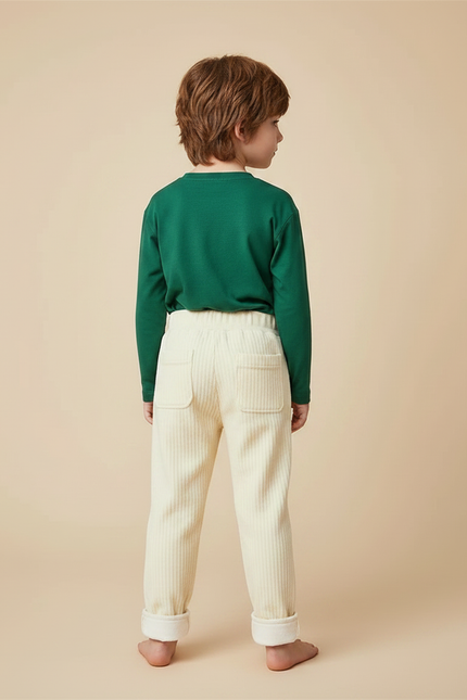 Pantalon Velours Enfant Côtelé Doublé Chaud Crème - Beige Cordé - vue 2