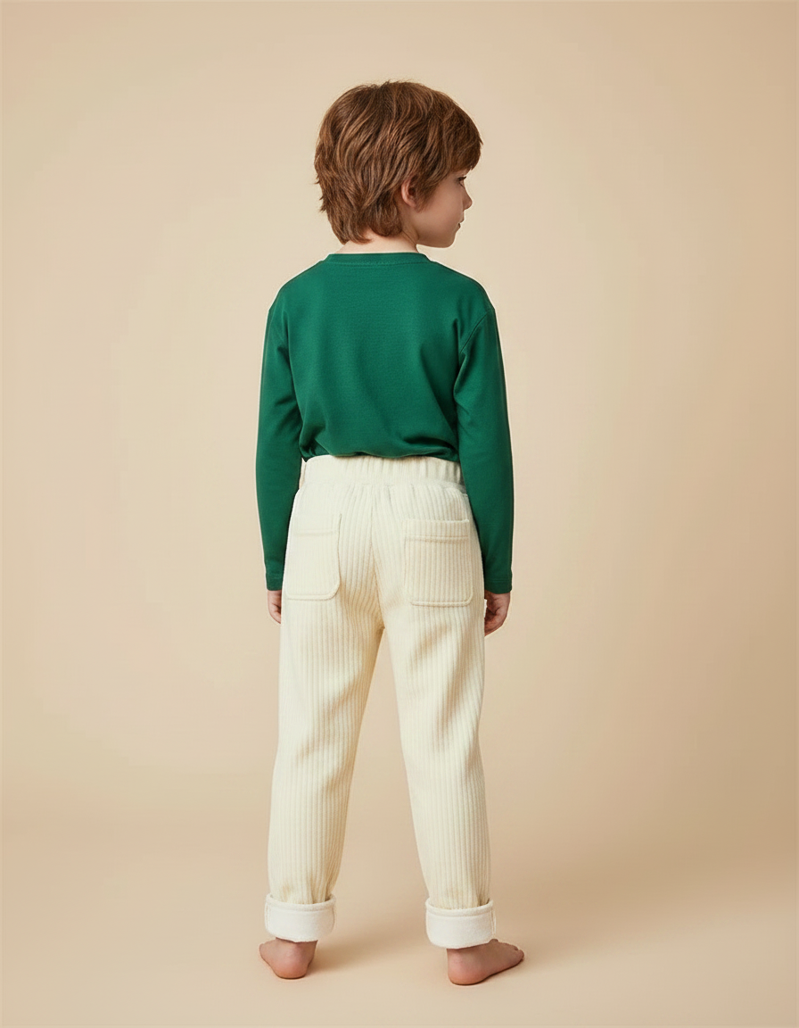 Pantalon Velours Enfant Côtelé Doublé Chaud Crème - Beige Cordé - vue 2