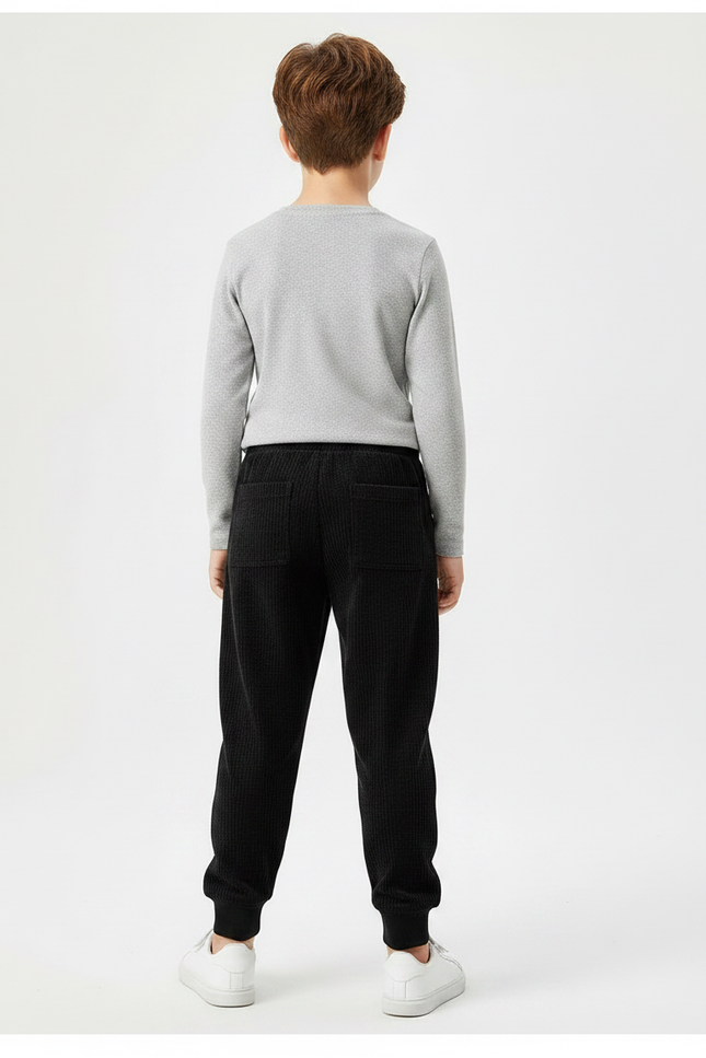 Pantalon Velours Côtelé Noir Ample Enfant Décontracté - Cordé - vue 2