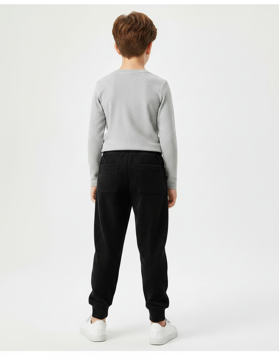 Pantalon Velours Côtelé Noir Ample Enfant Décontracté - Cordé - vue 2
