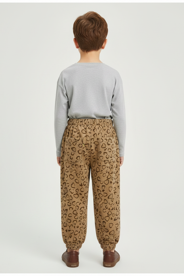 Pantalon Velours Marron Imprimé Coeurs Ample Enfant - Cordé - vue 2