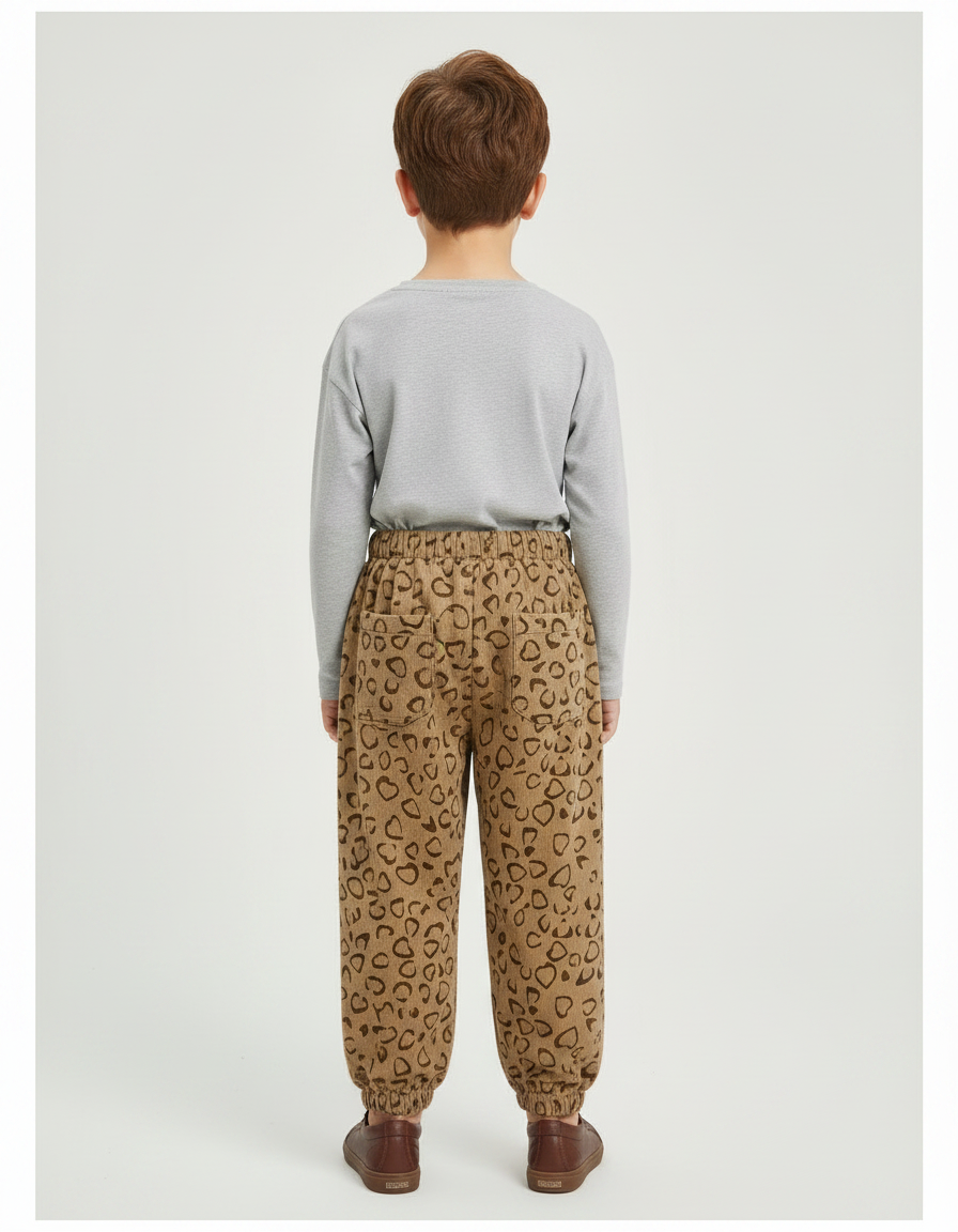 Pantalon Velours Marron Imprimé Coeurs Ample Enfant - Cordé - vue 2