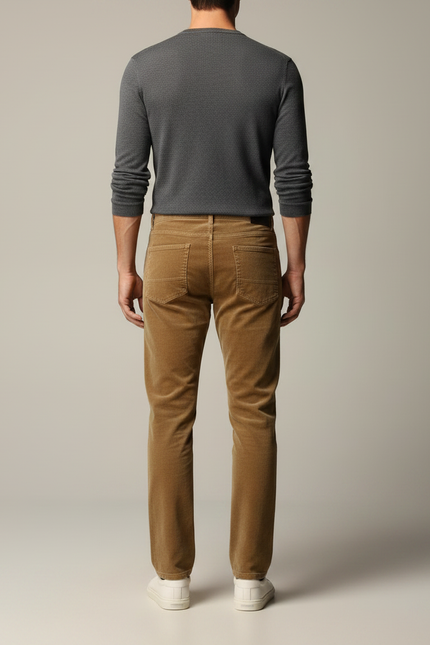 Pantalon Velours Marron Côtelé Droit Homme Décontracté - Cordé - vue 2
