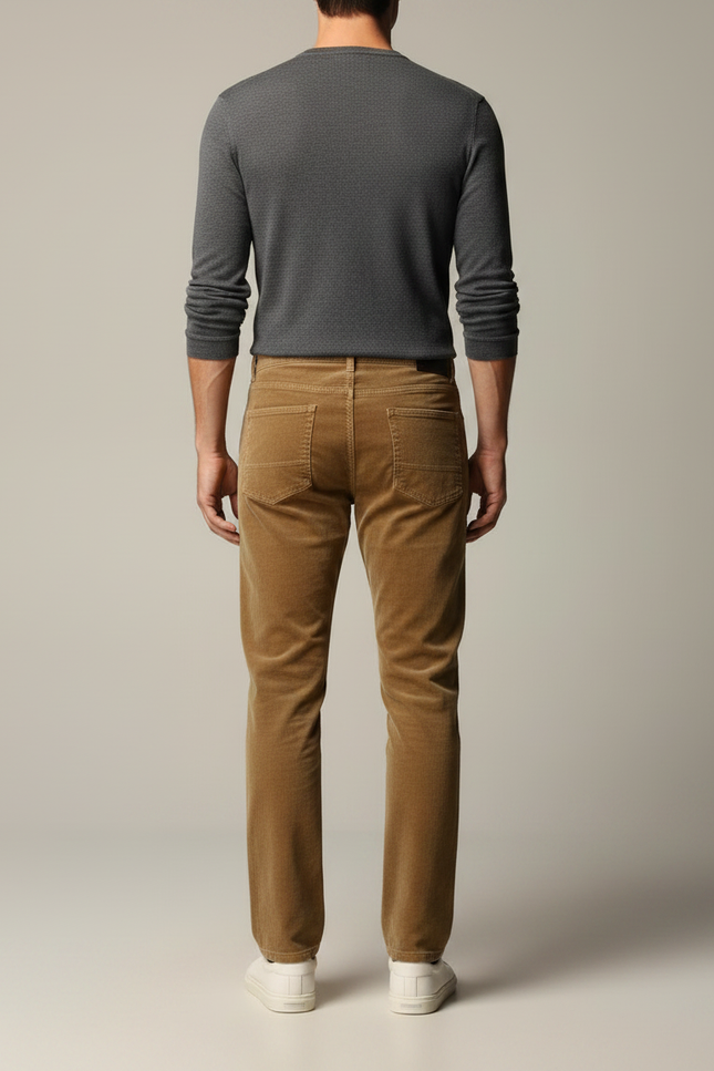 Pantalon Velours Marron Côtelé Droit Homme Décontracté - Cordé - vue 2