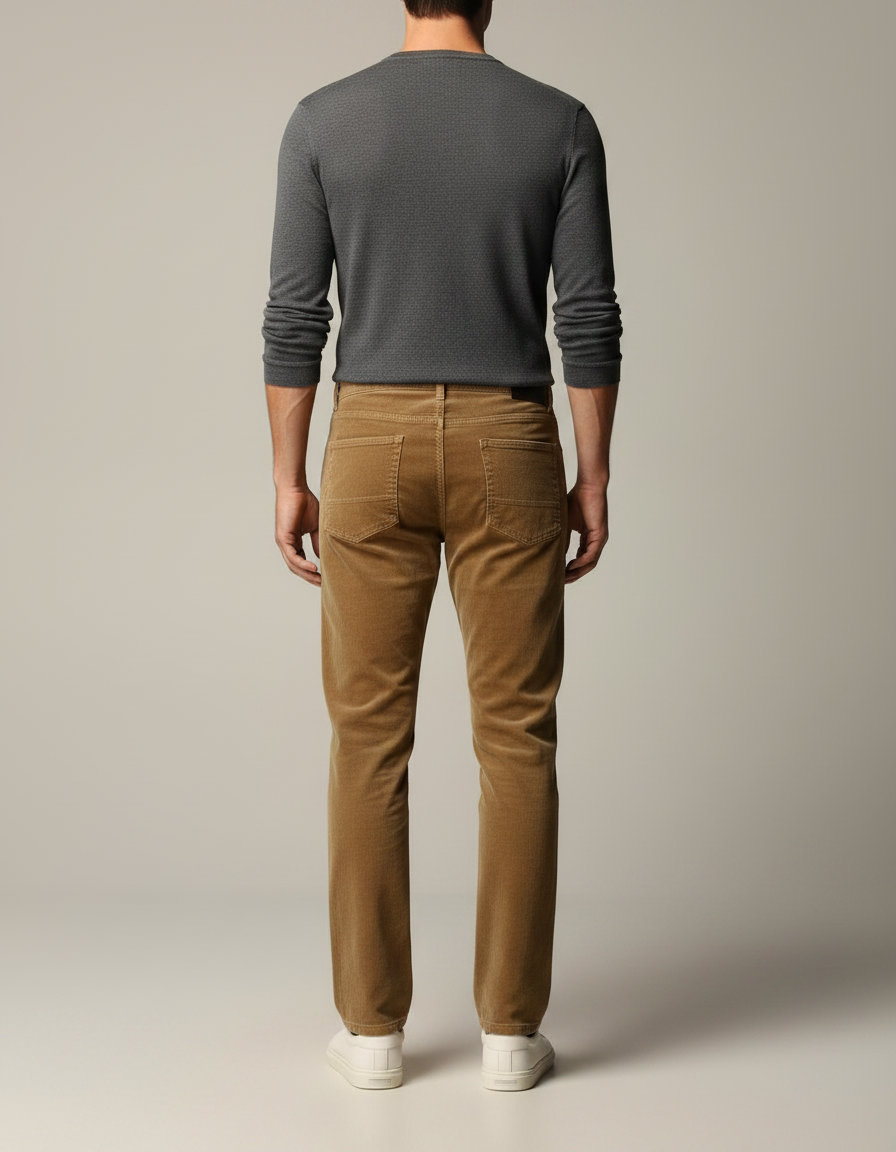 Pantalon Velours Marron Côtelé Droit Homme Décontracté - Cordé - vue 2