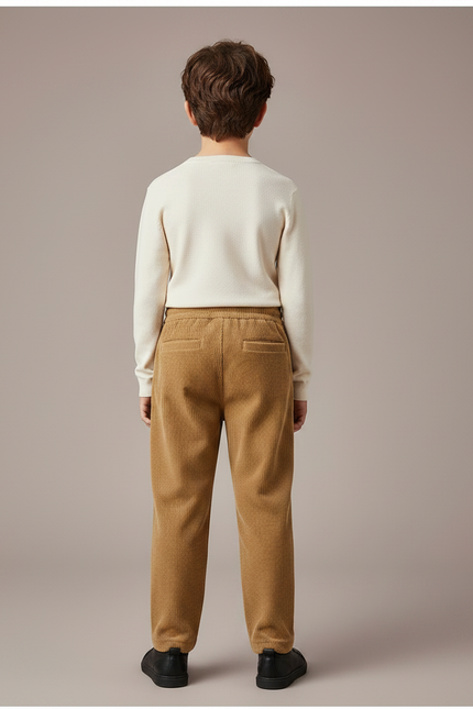 Pantalon Velours Côtelé Marron Droit Enfant Décontracté - Camel Cordé - vue 2