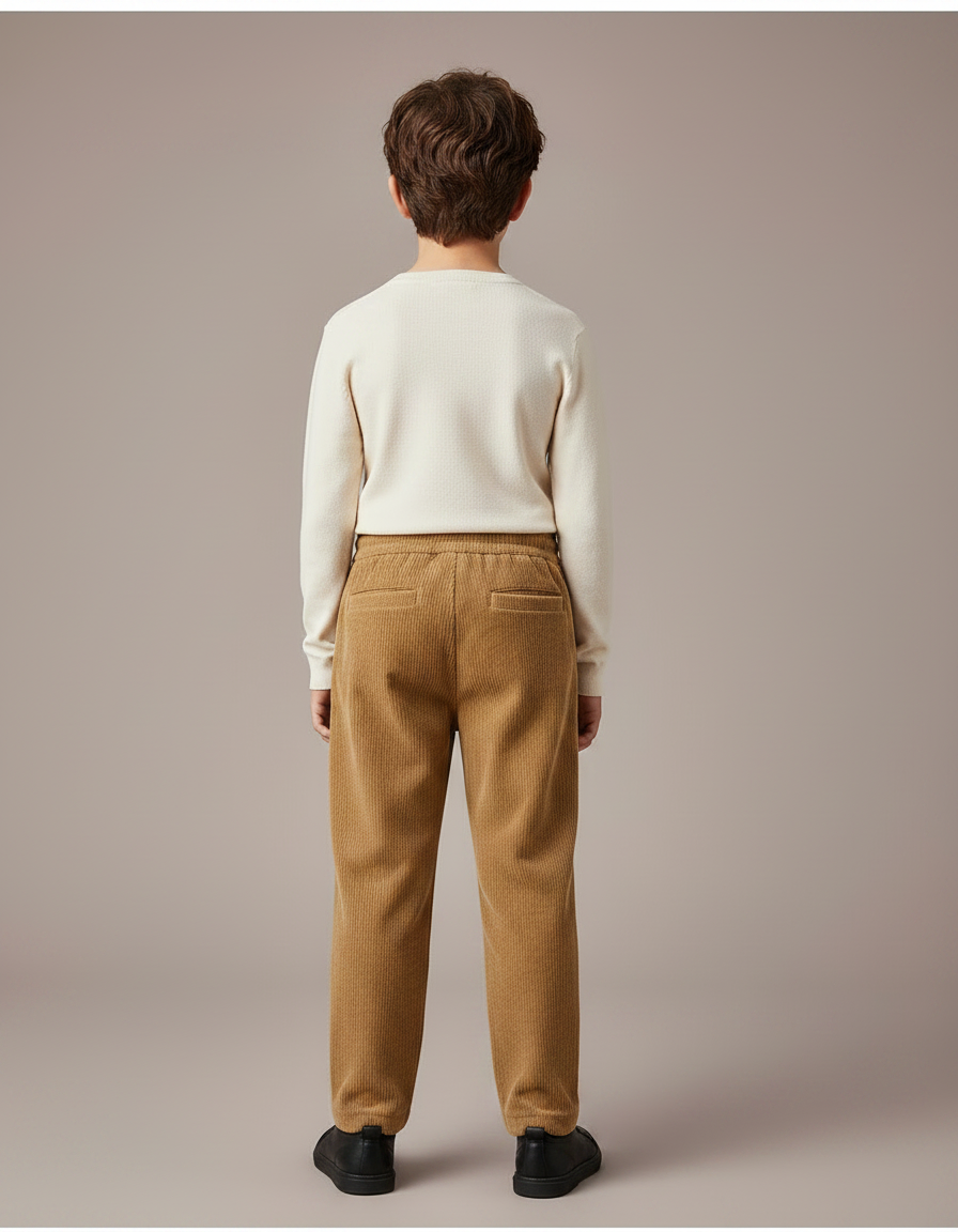Pantalon Velours Côtelé Marron Droit Enfant Décontracté - Camel Cordé - vue 2