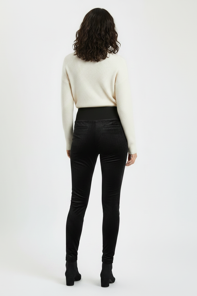 Pantalon Velours Noir Slim Taille Haute Femme - vue 2