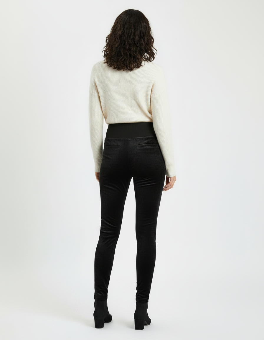 Pantalon Velours Noir Slim Taille Haute Femme - vue 2