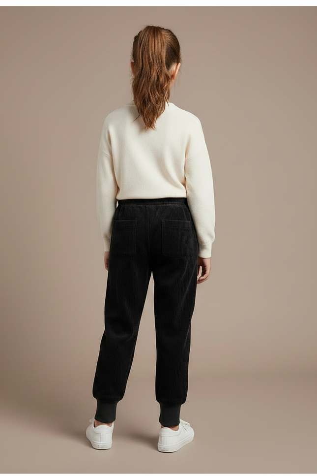Pantalon Velours Noir Côtelé Ample Brodé Décontracté - Cordé - vue 2