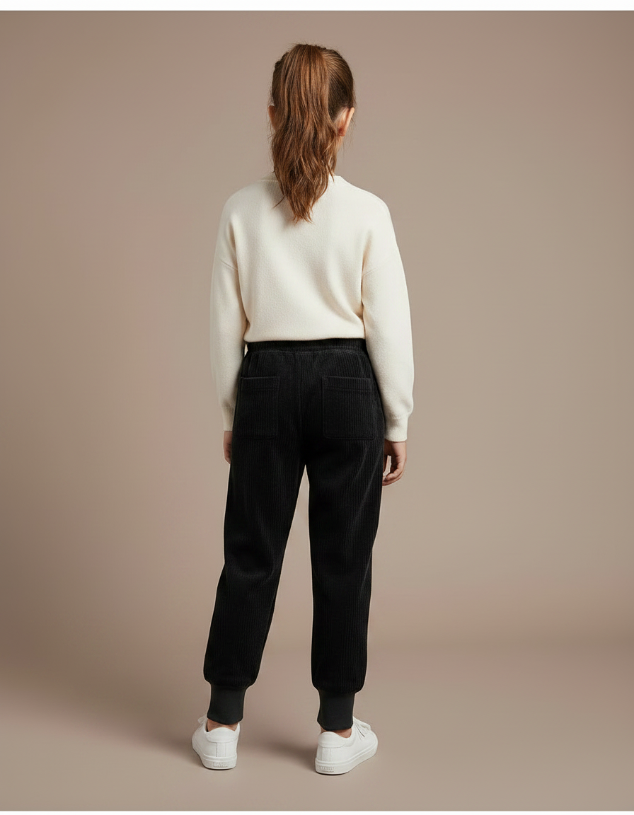 Pantalon Velours Noir Côtelé Ample Brodé Décontracté - Cordé - vue 2