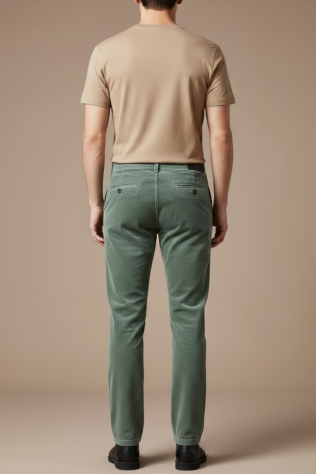 Pantalon Velours Côtelé Vert Droit Homme Chic - Cordé - vue 2