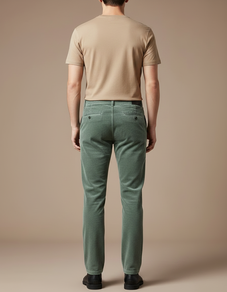 Pantalon Velours Côtelé Vert Droit Homme Chic - Cordé - vue 2