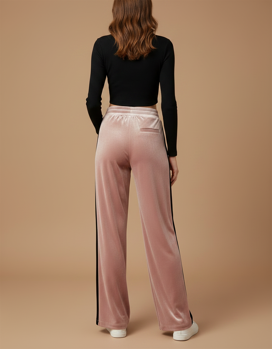 Pantalon Velours Rose Large Fluide Décontracté Femme - vue 2