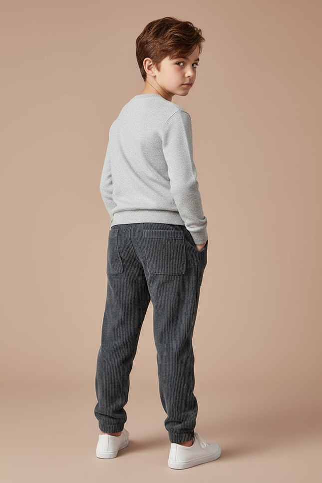 Pantalon Velours Côtelé Gris Décontracté Garçon - Cordé - vue 2