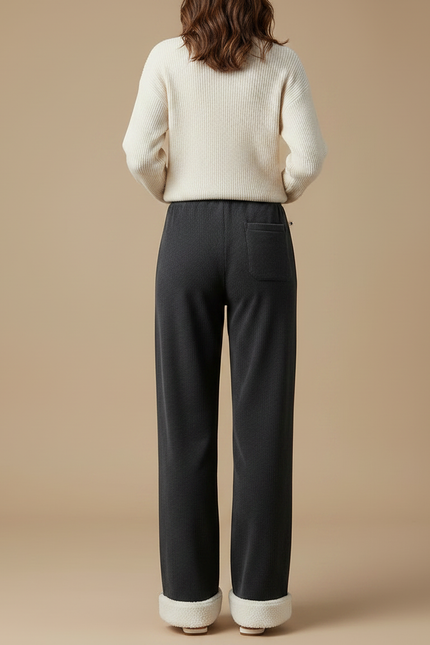 Pantalon Velours Côtelé Noir Droit Chaud Femme - Cordé - vue 2