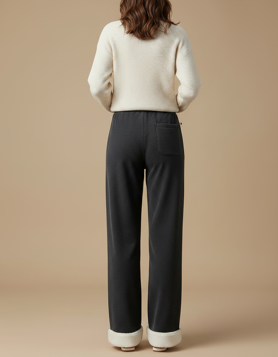 Pantalon Velours Côtelé Noir Droit Chaud Femme - Cordé - vue 2