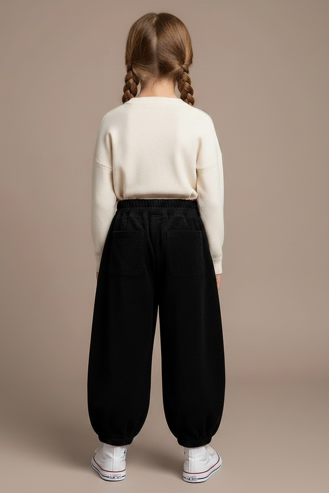 Pantalon Velours Noir Ample Décontracté Enfant Hiver - vue 2