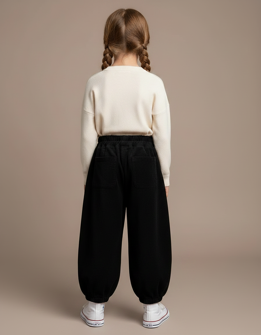 Pantalon Velours Noir Ample Décontracté Enfant Hiver - vue 2