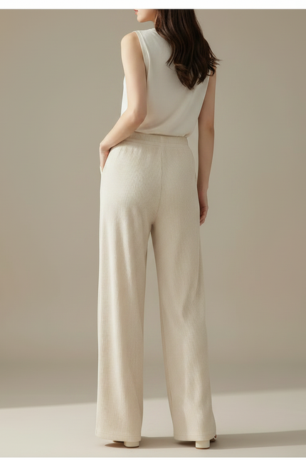 Pantalon Velours Beige Côtelé Large Fluide Femme - vue 2