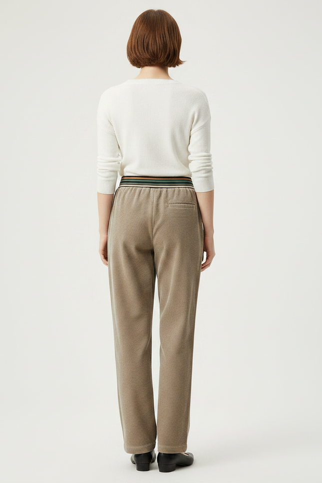 Pantalon Velours Côtelé Marron Ample Taille Élastique - Kaki Cordé - vue 2