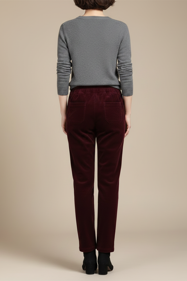 Pantalon Velours Bordeaux Côtelé Droit Élastique Hiver - Cordé - vue 2