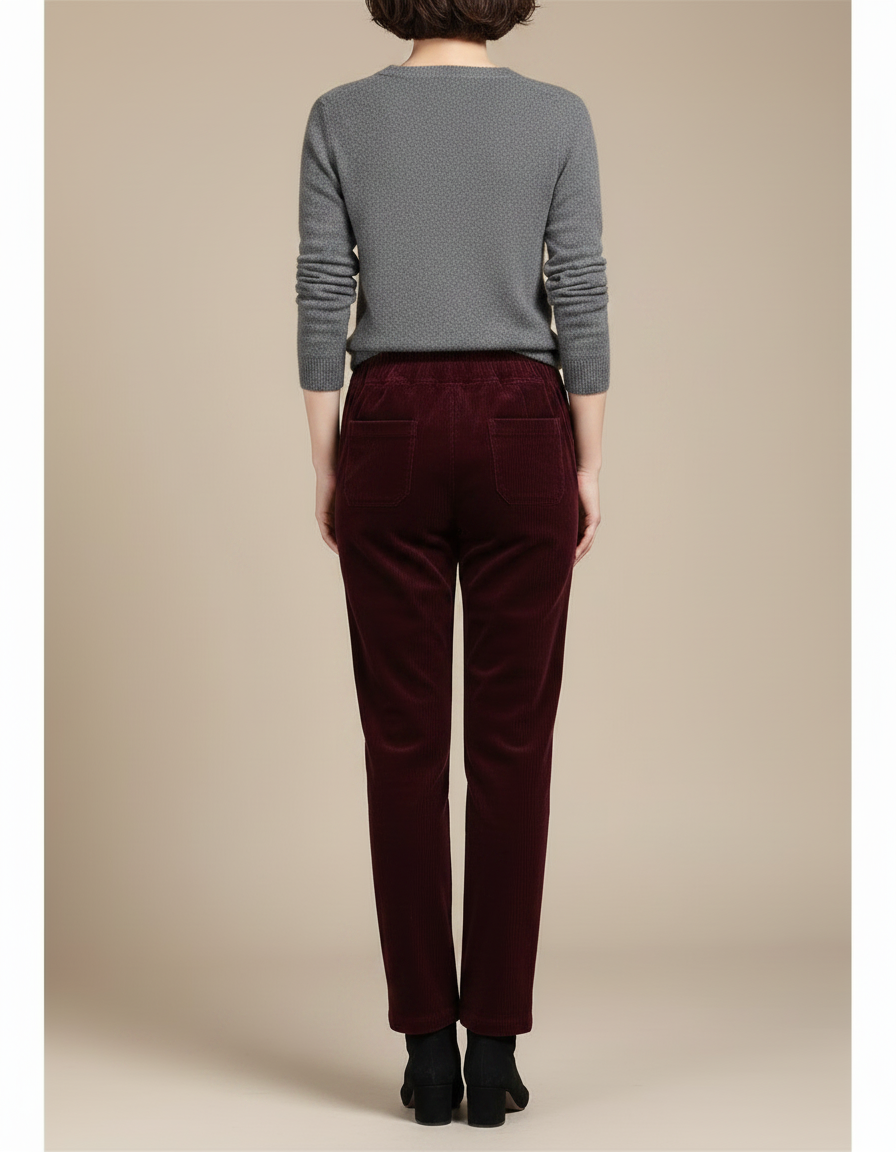 Pantalon Velours Bordeaux Côtelé Droit Élastique Hiver - Cordé - vue 2