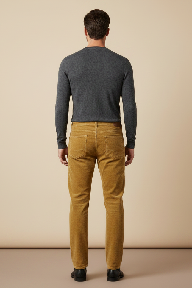 Pantalon Velours Côtelé Homme Droit Décontracté Jaune - Cordé - vue 2