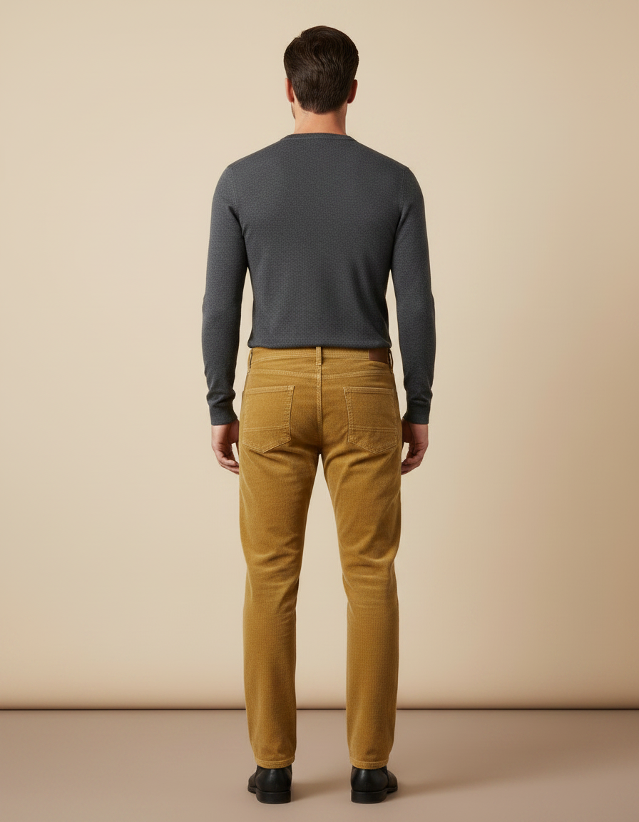 Pantalon Velours Côtelé Homme Droit Décontracté Jaune - Cordé - vue 2