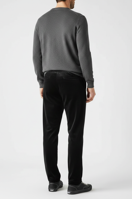 Pantalon Velours Noir Droit Homme Élégant Décontracté - vue 2