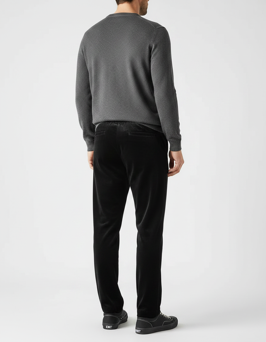 Pantalon Velours Noir Droit Homme Élégant Décontracté - vue 2