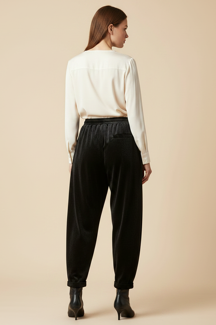 Pantalon Velours Noir Ample Harem Élastiqué Femme - vue 2
