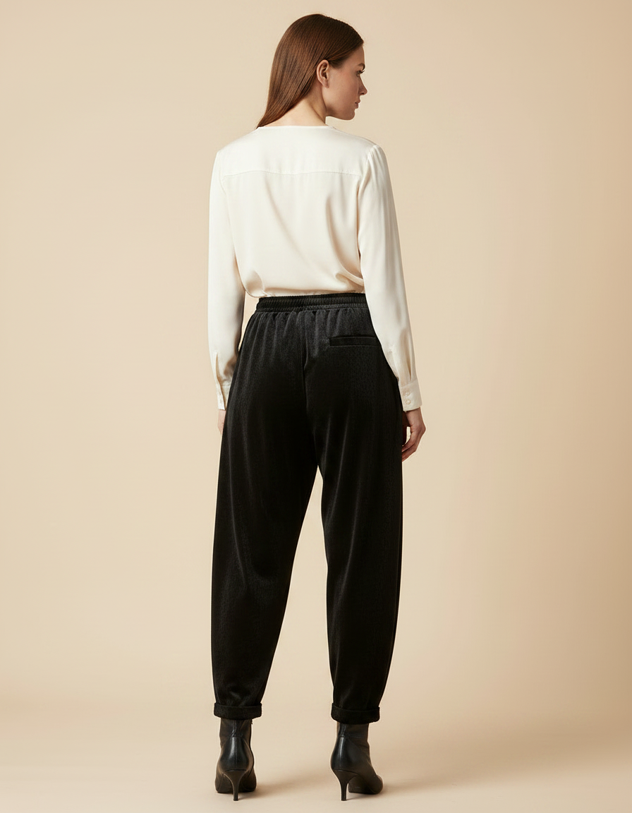 Pantalon Velours Noir Ample Harem Élastiqué Femme - vue 2