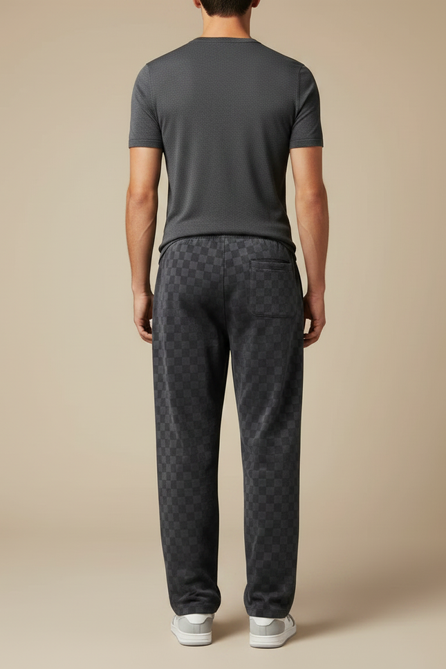 Pantalon Velours Carreaux Gris Ample Décontracté - vue 2