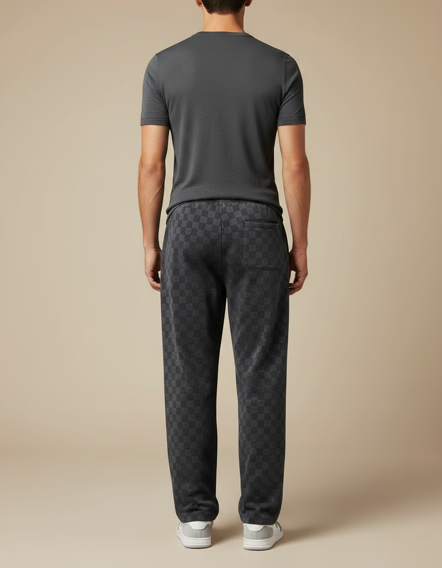 Pantalon Velours Carreaux Gris Ample Décontracté - vue 2