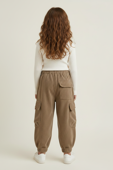 Pantalon Velours Cargo Marron Côtelé Élastiqué Enfant - Cordé - vue 2