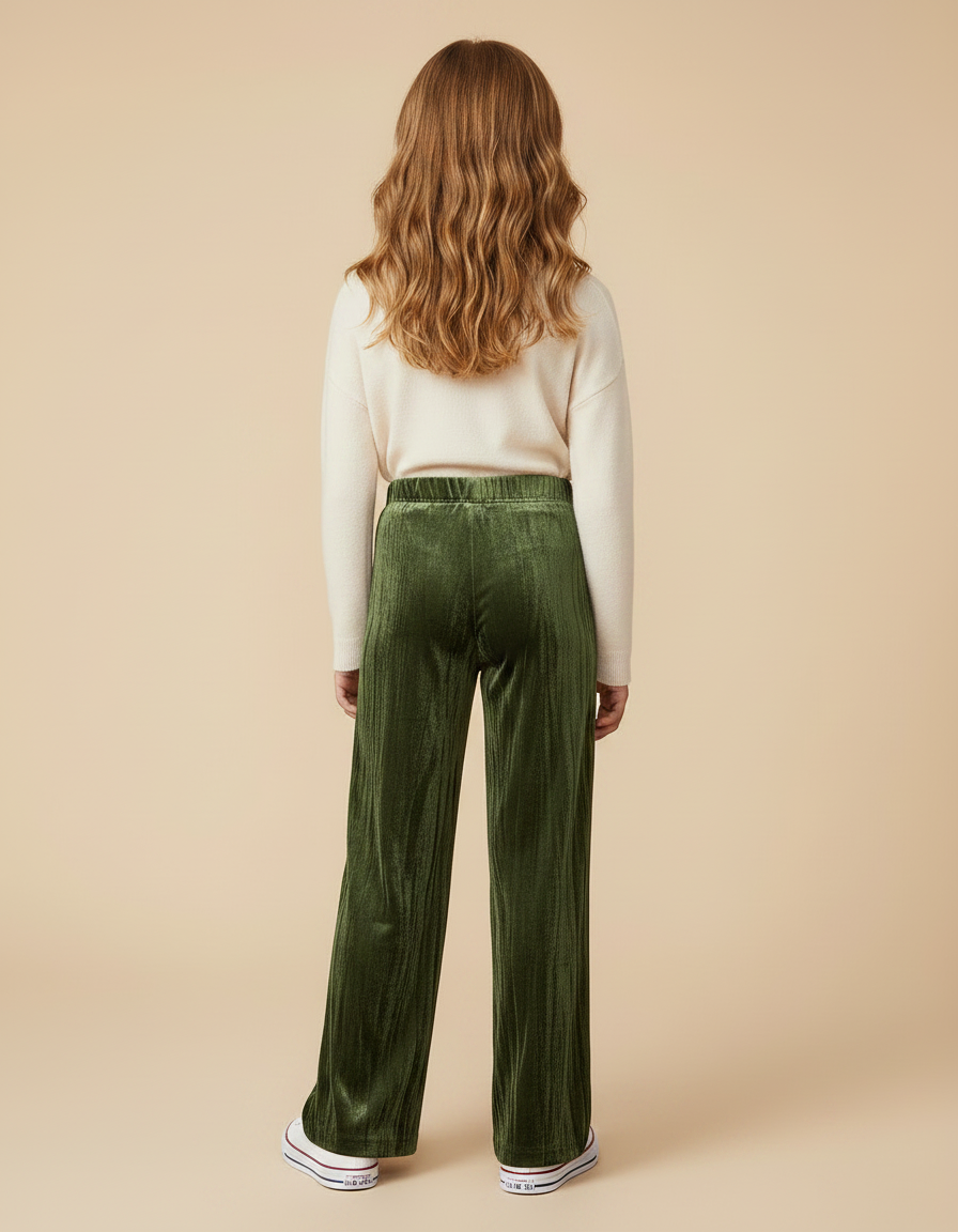 Pantalon Velours Vert Plissé Ample Fille - vue 2