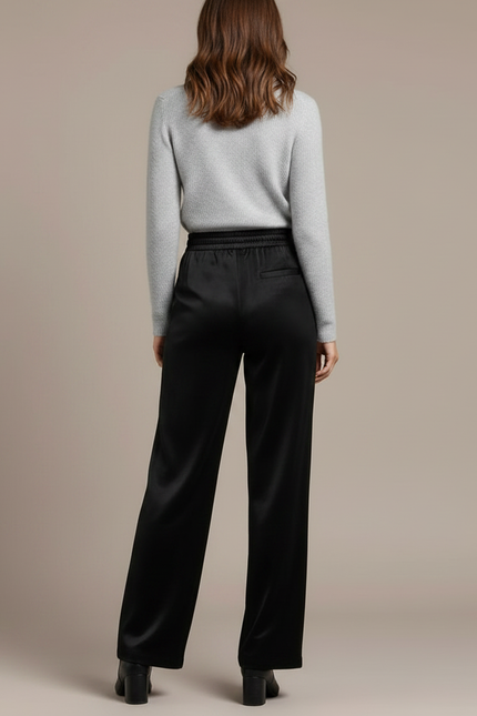 Pantalon Velours Noir Fluide Élégant Femme Ample - vue 2