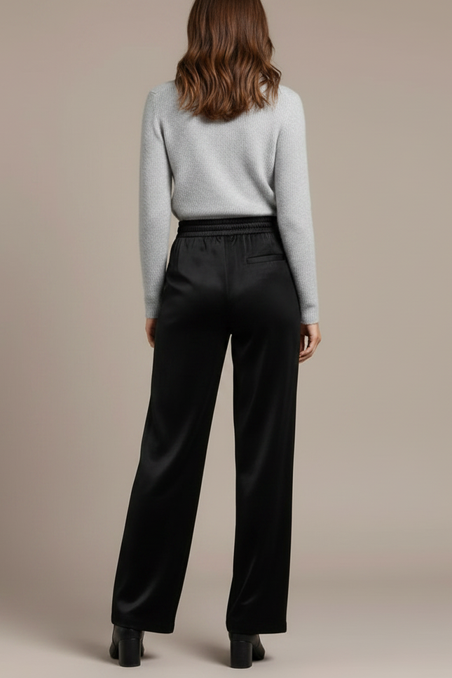 Pantalon Velours Noir Fluide Élégant Femme Ample - vue 2