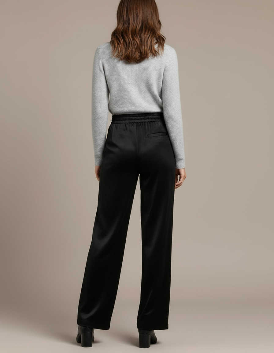 Pantalon Velours Noir Fluide Élégant Femme Ample - vue 2