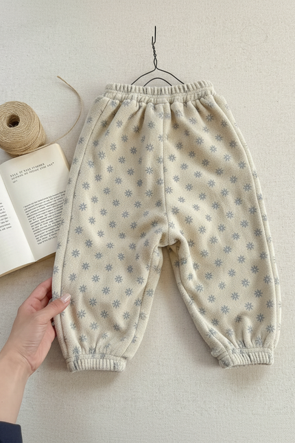Pantalon Velours Beige Volants Imprimé Floral Fille