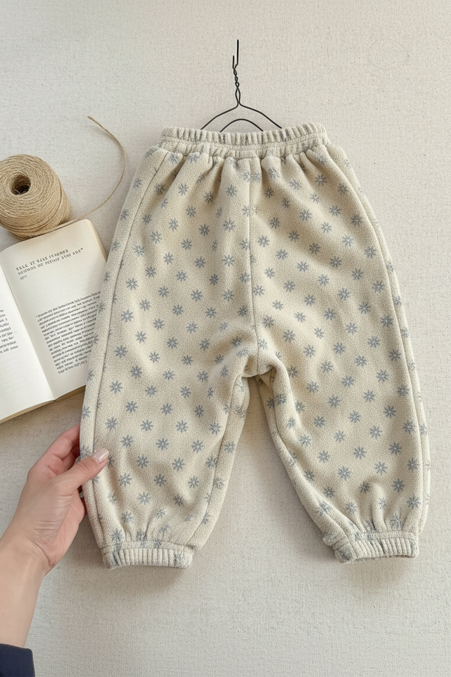 Pantalon Velours Beige Volants Imprimé Floral Fille
