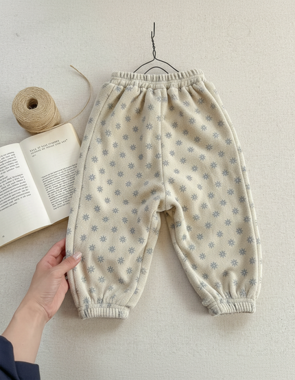 Pantalon Velours Beige Volants Imprimé Floral Fille