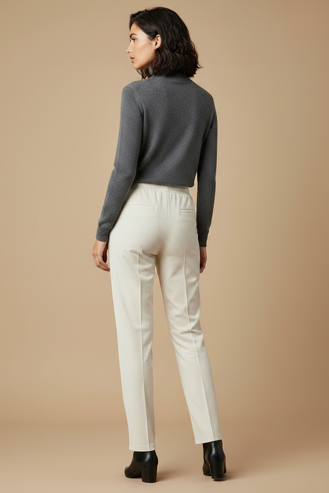 Pantalon Velours Crème Droit Décontracté Femme - Beige - vue 2