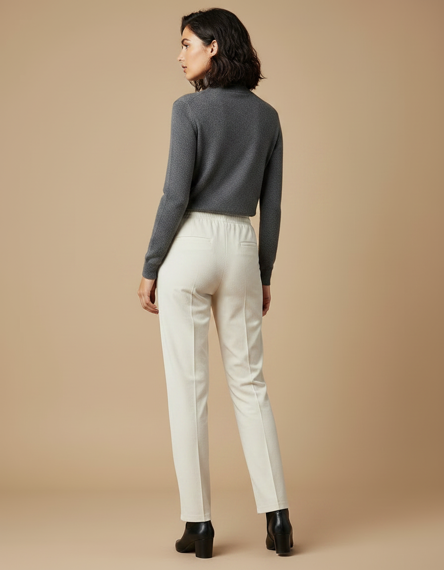 Pantalon Velours Crème Droit Décontracté Femme - Beige - vue 2